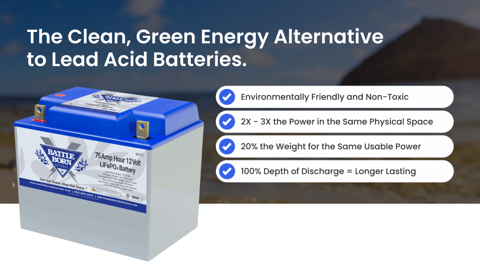 Features of the 75Ah 12V Group 24 LiFePO4 Deep Cycle Battery by Battle Born Batteries