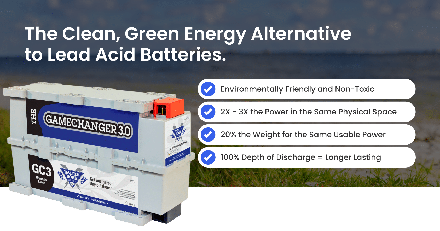 Product Features of the 270Ah 12V GC3 LiFePO4 Deep Cycle Battery by Battle Born Batteries